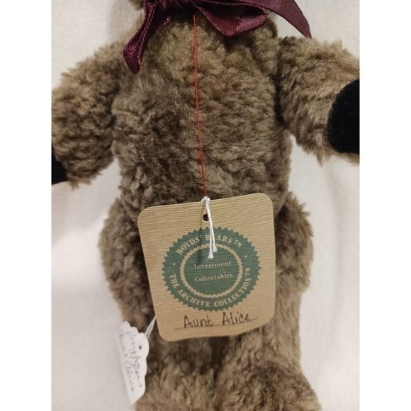 1990 Boyds Bears Auntie Alice PLUSH Teddy CERTIFICATE & Velvet Hat Silk Roses - Picture 13 of 14